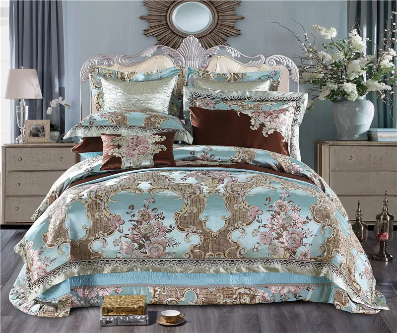 

4/6/10Pieces King Queen size Luxury Wedding Royal Bedding Sets Satin Cotton Silky Soft Bedclothes Bedspread duvet Cover set41