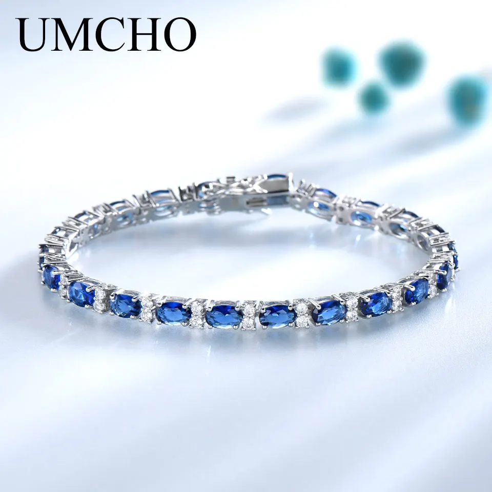 

UMCHO Blue Spinel Bracelets for Women Friendship925 Sterling Silver Jewelry Romantic Birthstone Gemstone Tennis Bracelet Jewelry