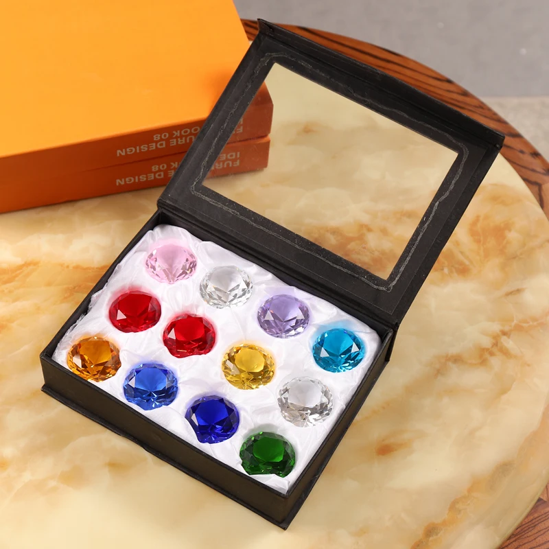 

12 pcs/set Crystal Glass Faceted Diamond Jewel Paperweight Sparkle Feng Shui Wedding Favors&Gifts Home Table Decoration Supplies