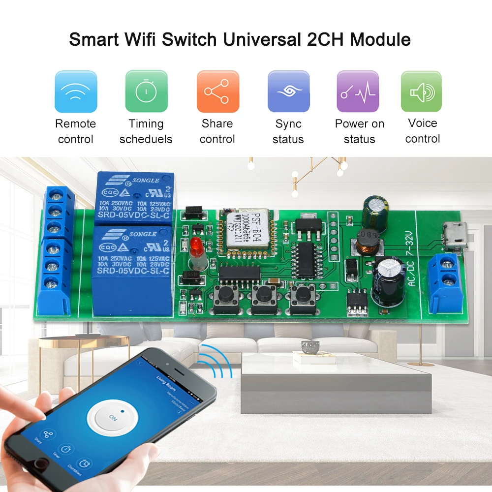 Универсальный модуль коммутатора eWeLink умный Wifi переключатель 2 канала USB 5 в пост.