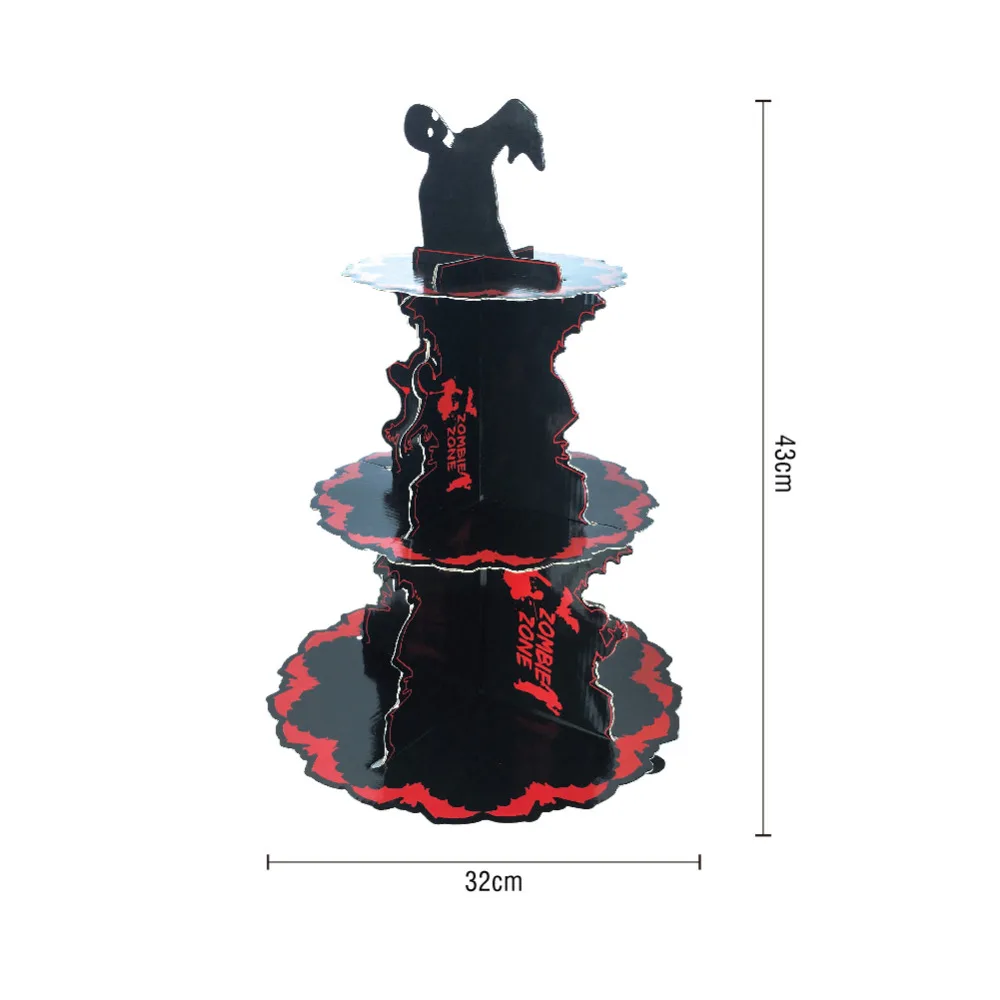 2017 New Design Big Spooktacular Red &amp Black Halloween Cupcake Stand with 3 Tier Cardboard Table Centrepiece Zombie Party | Дом и сад