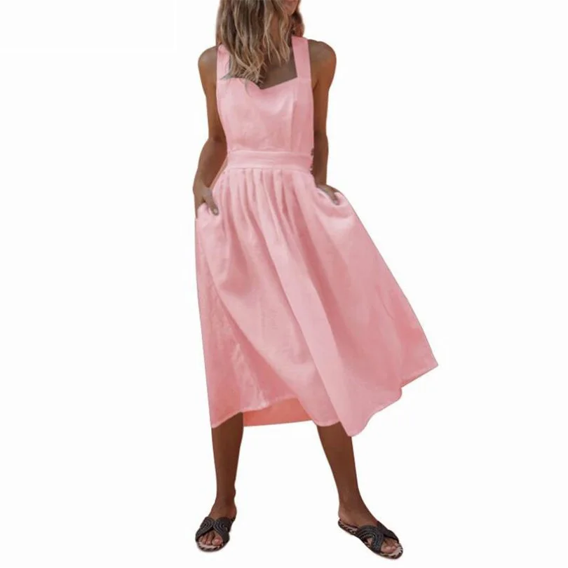 CHSDCSI летнее платье без рукавов с карманами и повседневное Открытое Бандажное