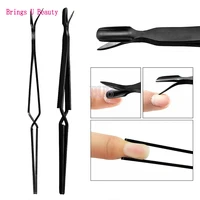 3 uses way rainbow black multi function nail cuticle pusher shaping tweezers good for pushing pinching removing holding scraping