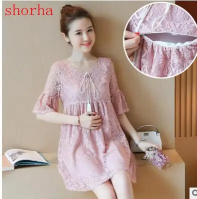 Рубашка для беременных с кружевными рукавами юбка Платья Одежда платье