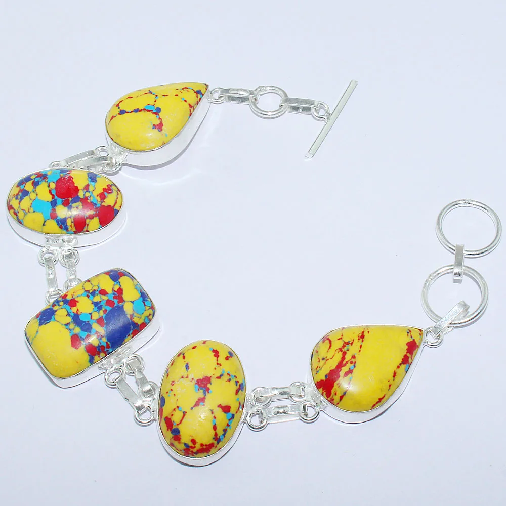 Мозаичный браслет Jaspers серебристый покрытый меди 22 7 см B1047 | Украшения и