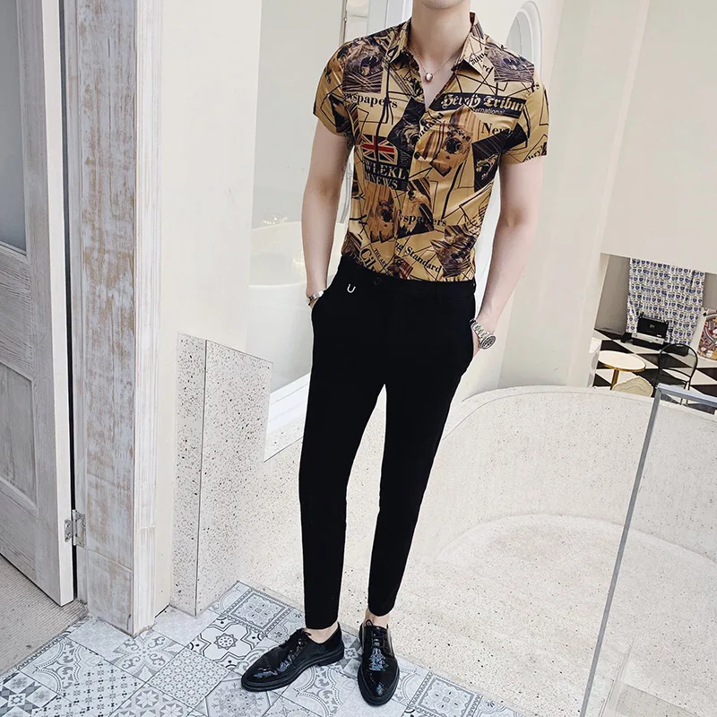 Британский Стиль Мода 2019 Летняя мужская рубашка новый бренд Slim Fit Мужские