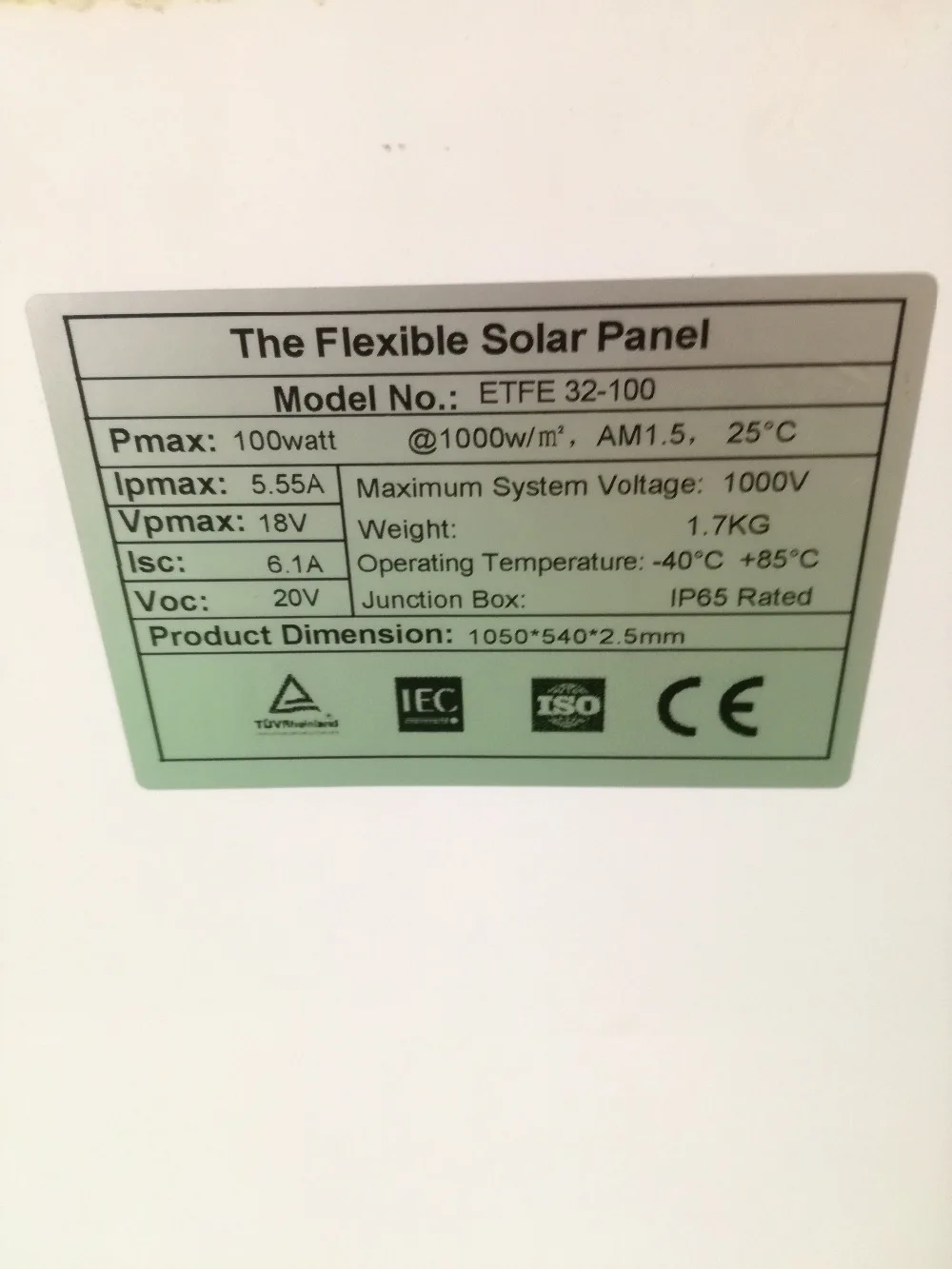 Гибкая солнечная панель ETFE 100 Вт с задней распределительной коробкой или