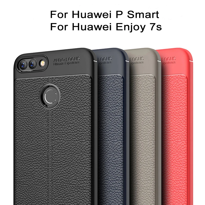 Умный чехол для huawei P силиконовый кожаный с рисунком личи TPU Enjoy 7 s FIG-LX1 Coque etui PSmart |