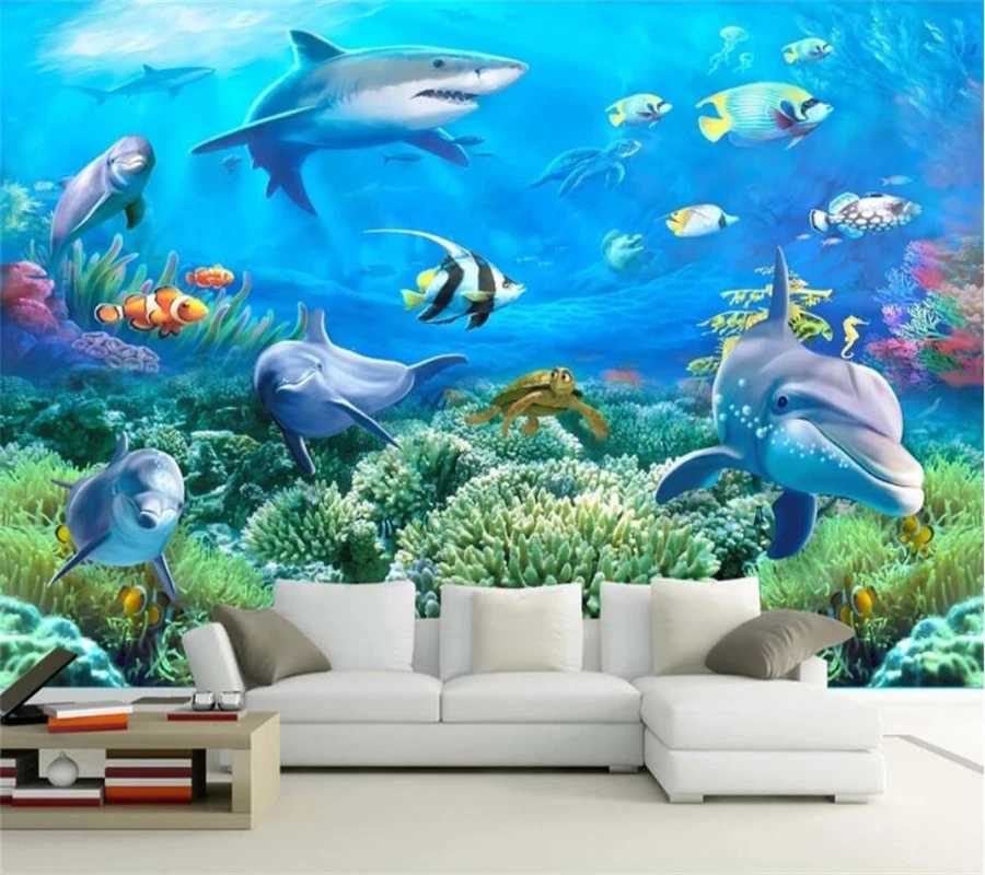 3d обои beibehang с рисунком морского дна дельфинов на заказ фоновые настенные для