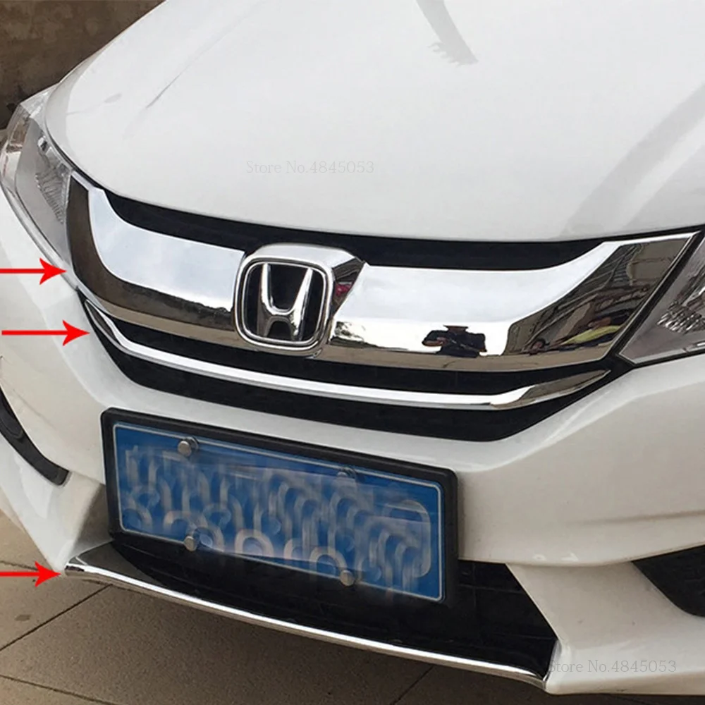 Для Honda City- АБС ХРОМ наружный передний Центральная решетка обшивка полоски решетка Streamer автомобиля Передняя Защитная панель бампера полоски