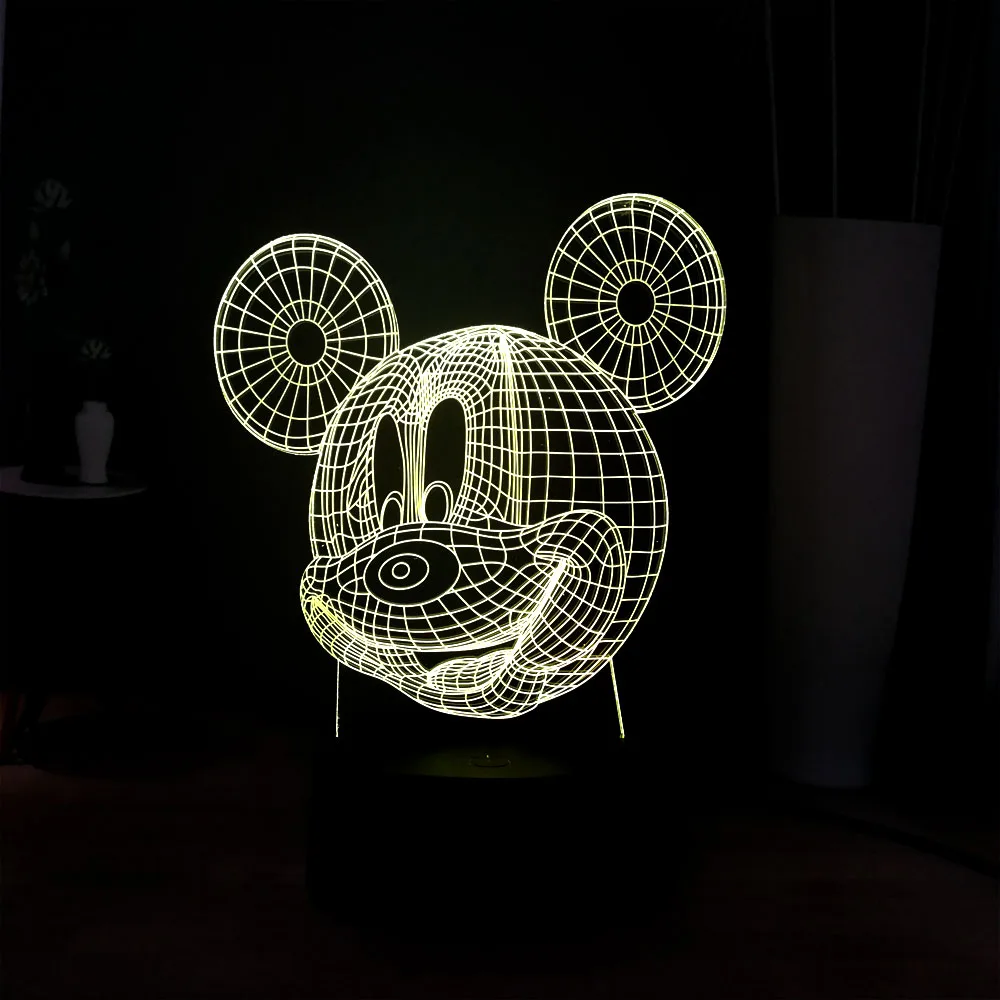 3D мультфильм милый RGB мальчик Микки голова 7 цветов Изменение LED прикроватный