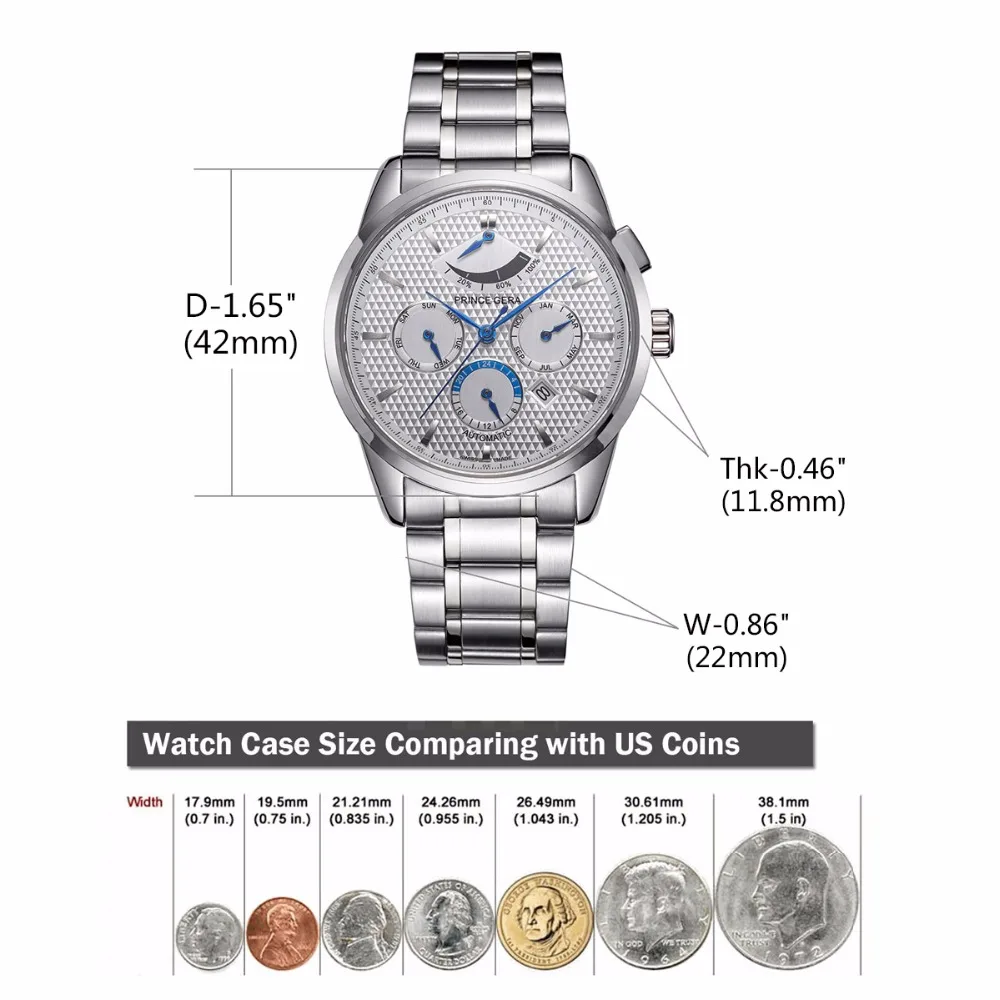 PRINCE GERA роскошные мужские водонепроницаемые механические наручные часы Авто Дата