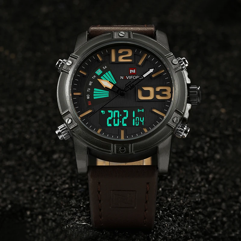 Новинка 2017 роскошный бренд NAVIFORCE мужские военные часы с кожаным ремешком Мужские
