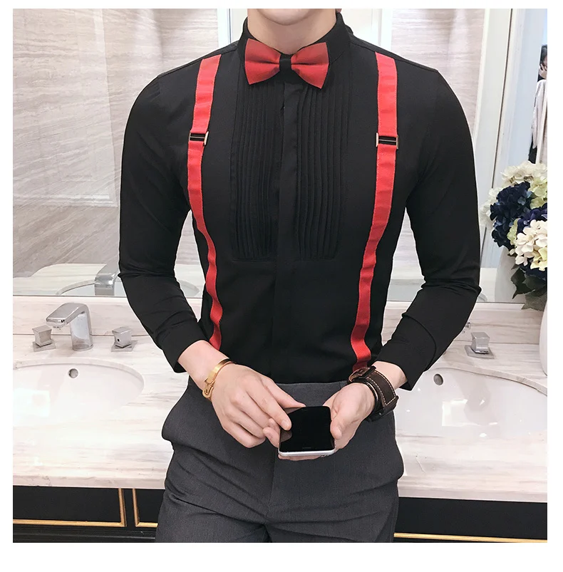 Галстук-бабочка, рубашка модные дизайнерские мужские рубашки Slim Fit черный, белый цвет Клубные вечерние платье для выступления на сцене Костюмы мужская одежда рубашка