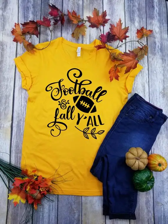 

Football and Fall Y'all Shirt Hipster Football Love Unisex Slogan T-Shirt Happy Y'all Cotton Vintage Tops Grunge Camisetas shirt