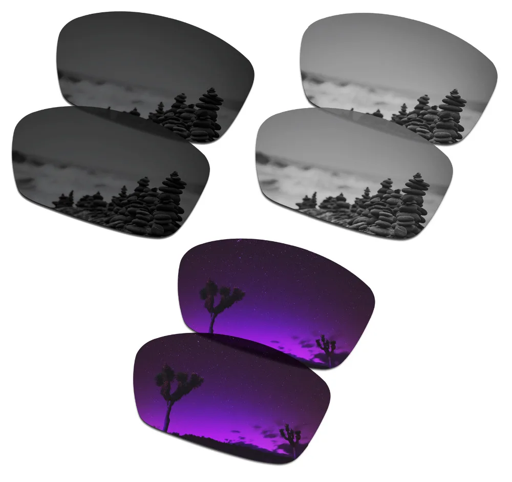 SmartVLT 3 Pairs Polarized Sunglasses Replacement Lenses for Oakley Plaintiff Squared Black & Silver Titanium & Plasma Purple
