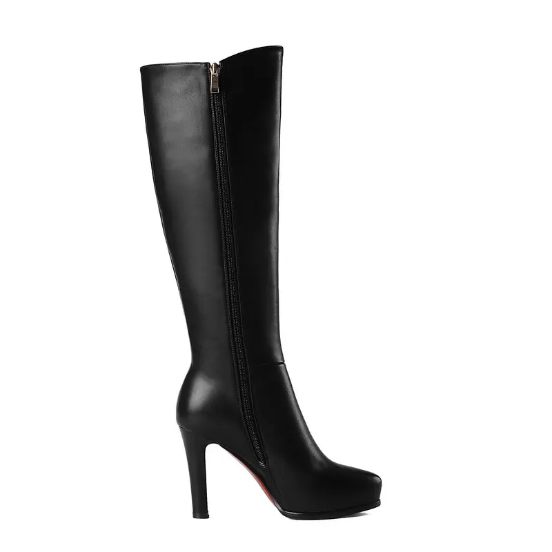 Woman Platform Thin High Heel Genuine Leather New Knee Boots Fashion Zipper Calf Black Red|Сапоги до колена| |
