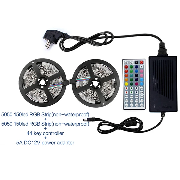 SMD RGB Светодиодная лента светильник 5050 2835 10 м 5 м светодиодный светильник rgb светодиодный s Лента Диодная лента гибкий контроллер DC 12 В адаптер Комплект - Испускаемый цвет: 10M 5050 RGB Strip