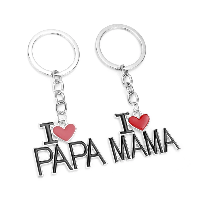 С надписью I LOVE PAPA или Love MaMa для мамы папы Для мужчин брелок в форме сердца с