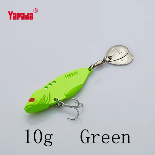 YAPADA VIB 304 стальной батальон 10g/15g/20g/25g тройной крючок+ вращающиеся блестки 50 мм/57 мм/62 мм/65 мм Металлические разноцветные рыболовные приманки - Цвет: Green 10g