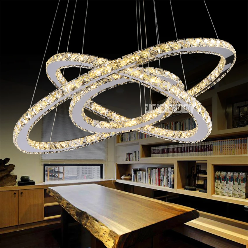 

Creative Restaurant LED Crystal Chandelier Lights 3-Ring Lighting Pendant Lamp Home Hanging Ceiling Fixtures 100-240V 15m2-30m2