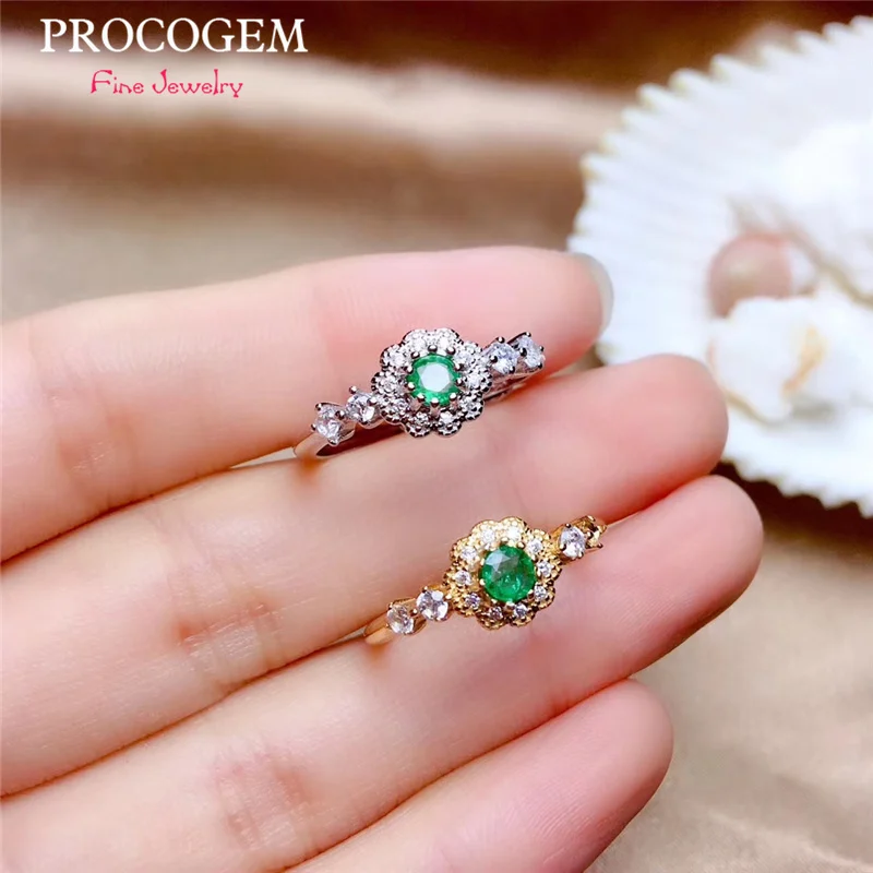 

PROCOGEM Новые Романтические кольца с натуральным изумрудом для женщин, подарки на годовщину, настоящие зеленые драгоценные камни, ювелирные у...