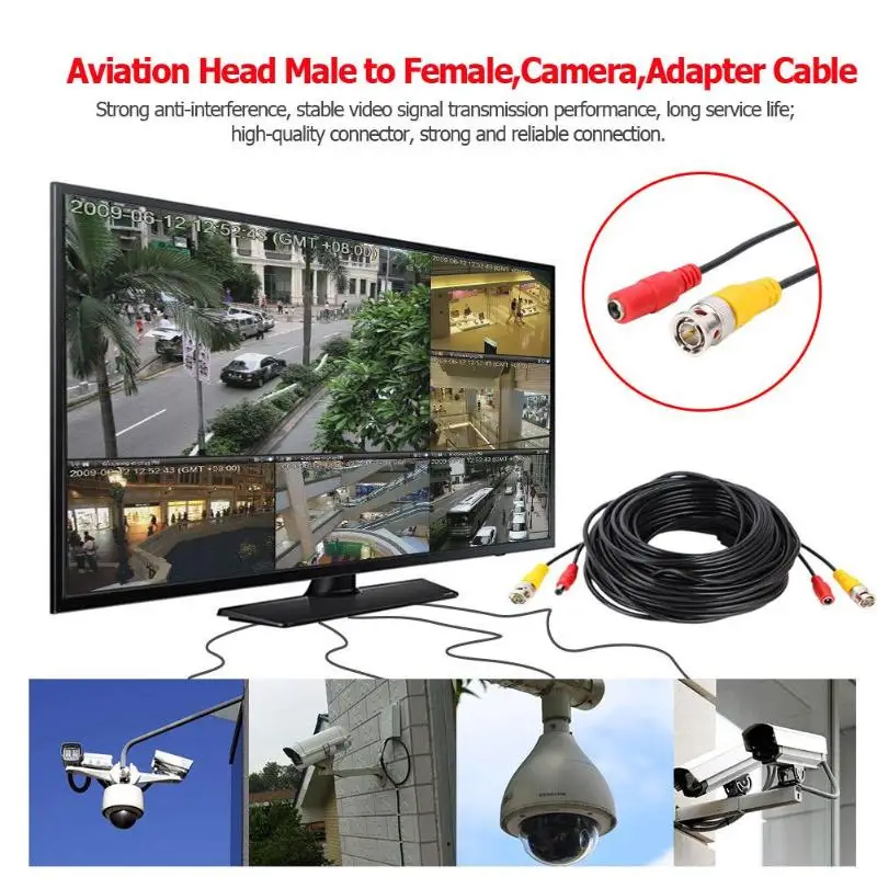 2 в 1 CCTV DVR камера рекордер системы BNC + DC мощность безопасности Видео кабель
