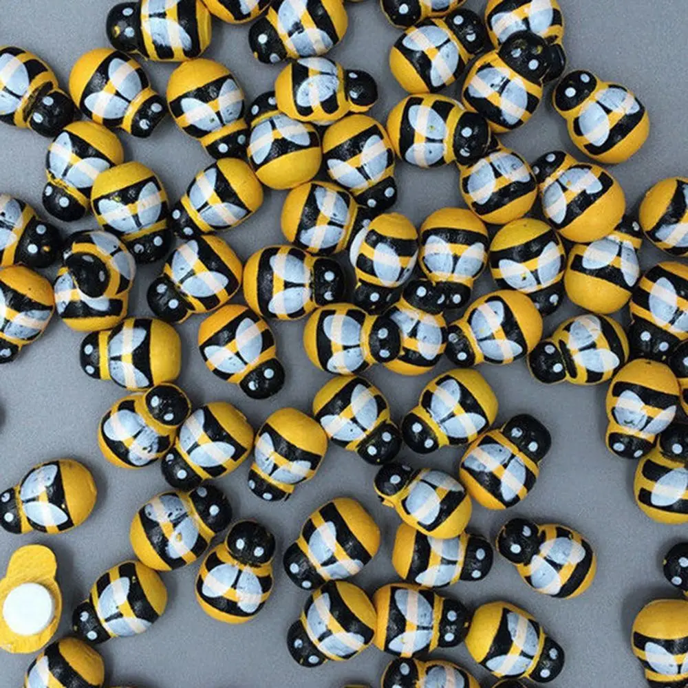 100Pc Creative Mini Bee Stickers 3D Animal Decorative Craft Sticker Cute Wooden Stamping Home Decor | Дом и сад