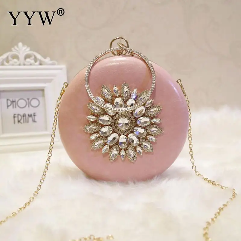 hot pink Сумка для свадебного платья, женские клатчи, сумочки, круглые кольца, вечерняя сумочка, вечерние, для невесты, кошелек дневного сцепления стразы, цепочка, сумка через плечо - Цвет: hot pink