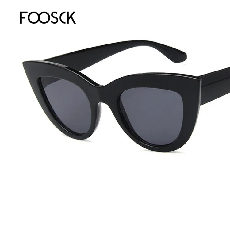 C2LightBlack FOOSCK Роскошные милые сексуальные солнцезащитные очки кошачий глаз женские брендовые дизайнерские солнцезащитные очки унисекс ретро очки для женщин - Цвет линз: C2LightBlack
