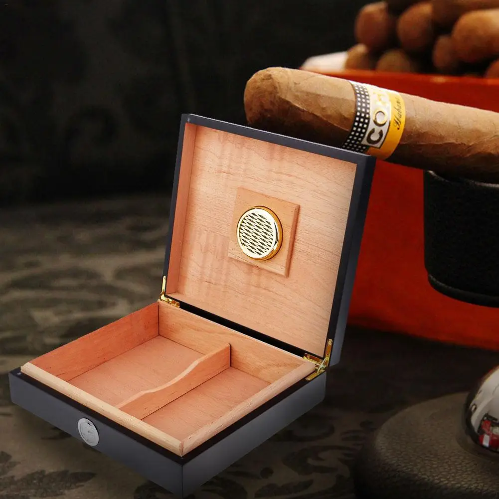 

New Portable Cedar wood Spanish Cigar Humidor Humidifier Hygrometer Cigar Box with Moisturizing Moisture Meter Device Case