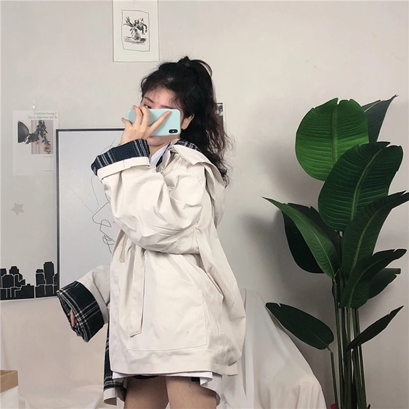 

2019 spring new net red Korean version of the loose popular coat female spring and autumn ins wild retro Hooded jacket womenle83