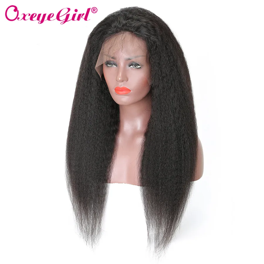 Oxeyegirl 13x4 Синтетические волосы на кружеве человеческих волос парики для чернокожих Для женщин яки кудрявый прямой парик Малазийские Волосы Remy человеческие Синтетические волосы на кружеве парик