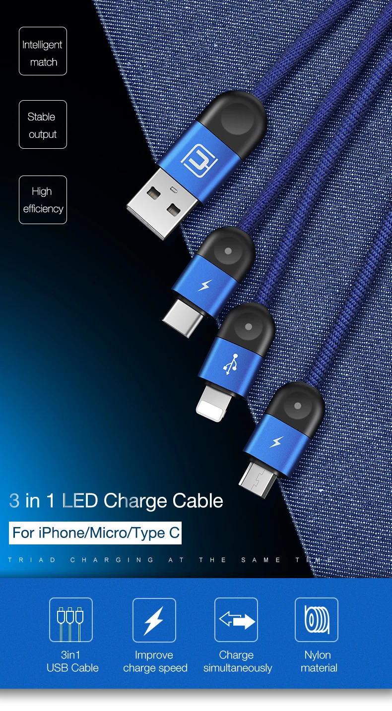 CAFELE 3 в 1 кабель для быстрой зарядки USB кабель синхронизации данных для IOS 12+ micro+ type c тканый нейлоновый кабель для iphone X xiaomi