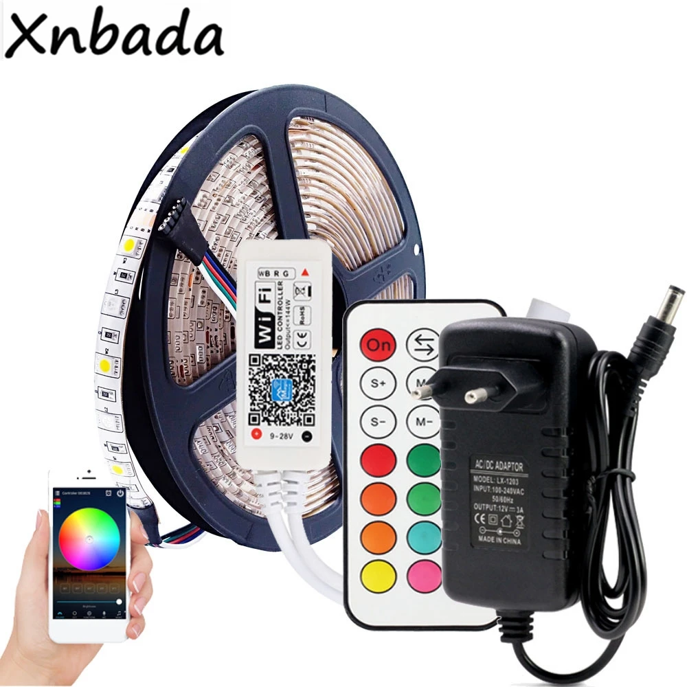 

5m 5050 RGBW/RGBWW Wifi Led Strip 60Leds/m Flexible Led Ribbon Tape Remote Wifi RGB Led Controller DC12V 3A Adapter Set