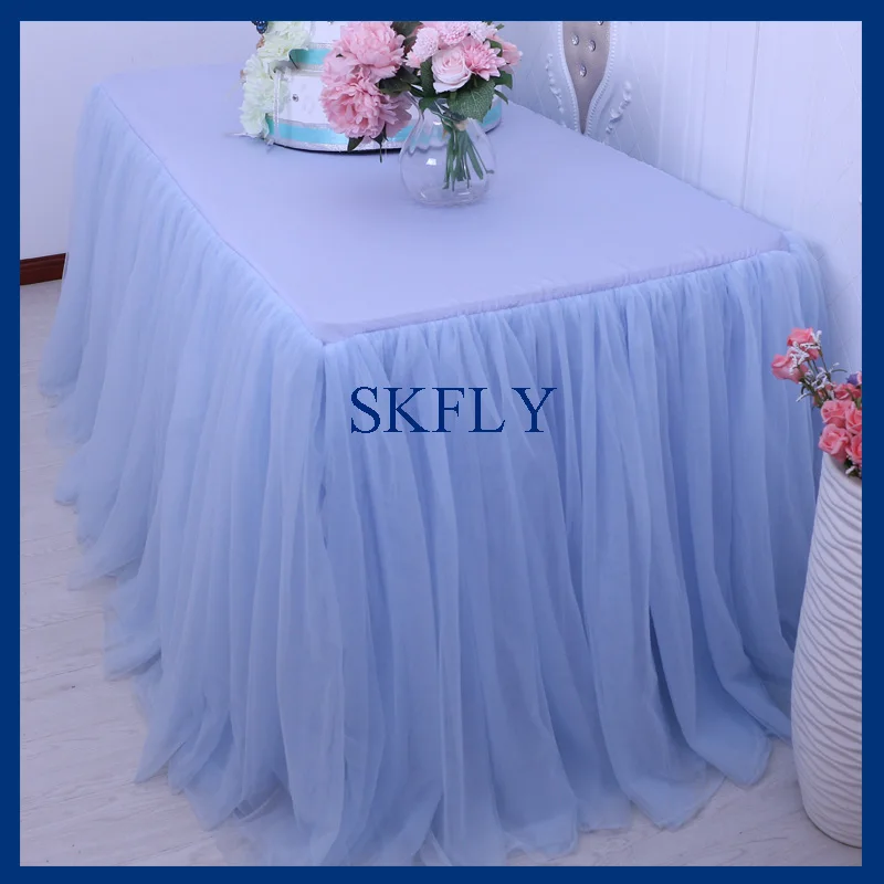 light blue SK005K много цветов на заказ пыльная роза пыльная розовый синий персик Свадьба светло-зеленый пышная Тюлевая оборка для стола с липучкой - Цвет: light blue