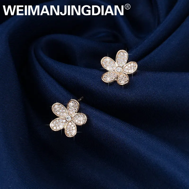 231 gold WEIMANJINGDIAN Новое поступление кубического циркония фианит, циркон, кристалл 5 лепестков цветка, серьги со шпилькой, для Для женщин и девочек - Окраска металла: 231 gold