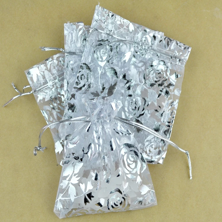 100 шт./лот белые сумки из органзы 9x12 см маленькие свадебные сувениры мешочки для