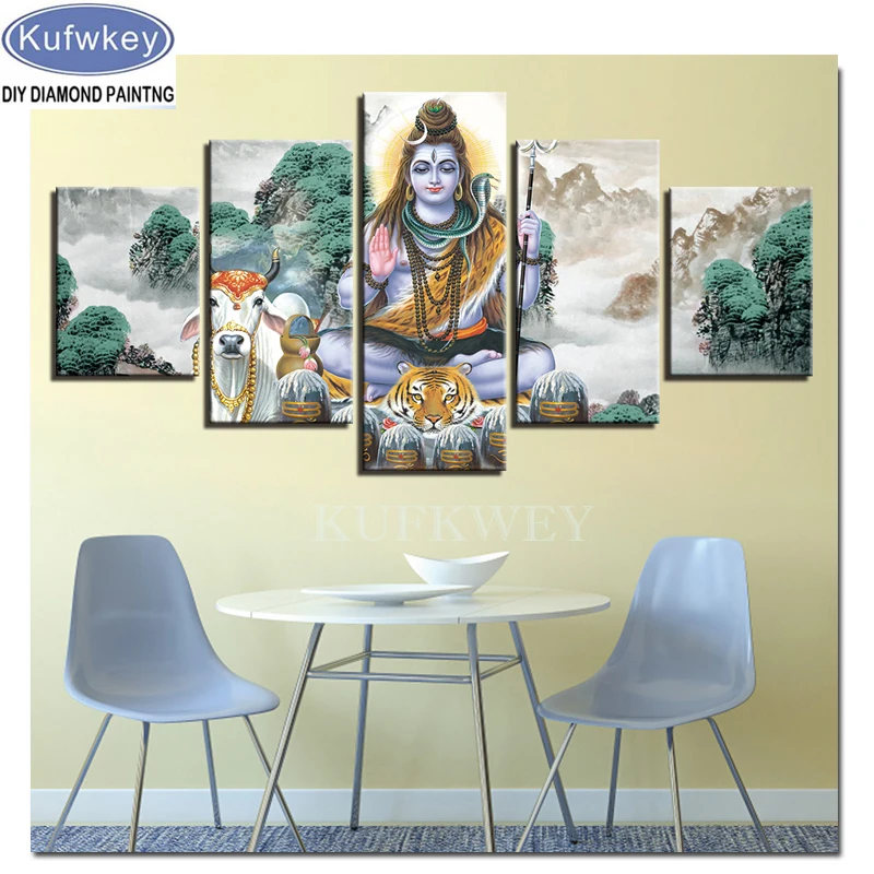 

Hot sale !Diamond Painting 5 Pieces Hindu Lord Shiva And Bull Nandi Diamond Embroidery Full Round Drill Rhinestone Picture art