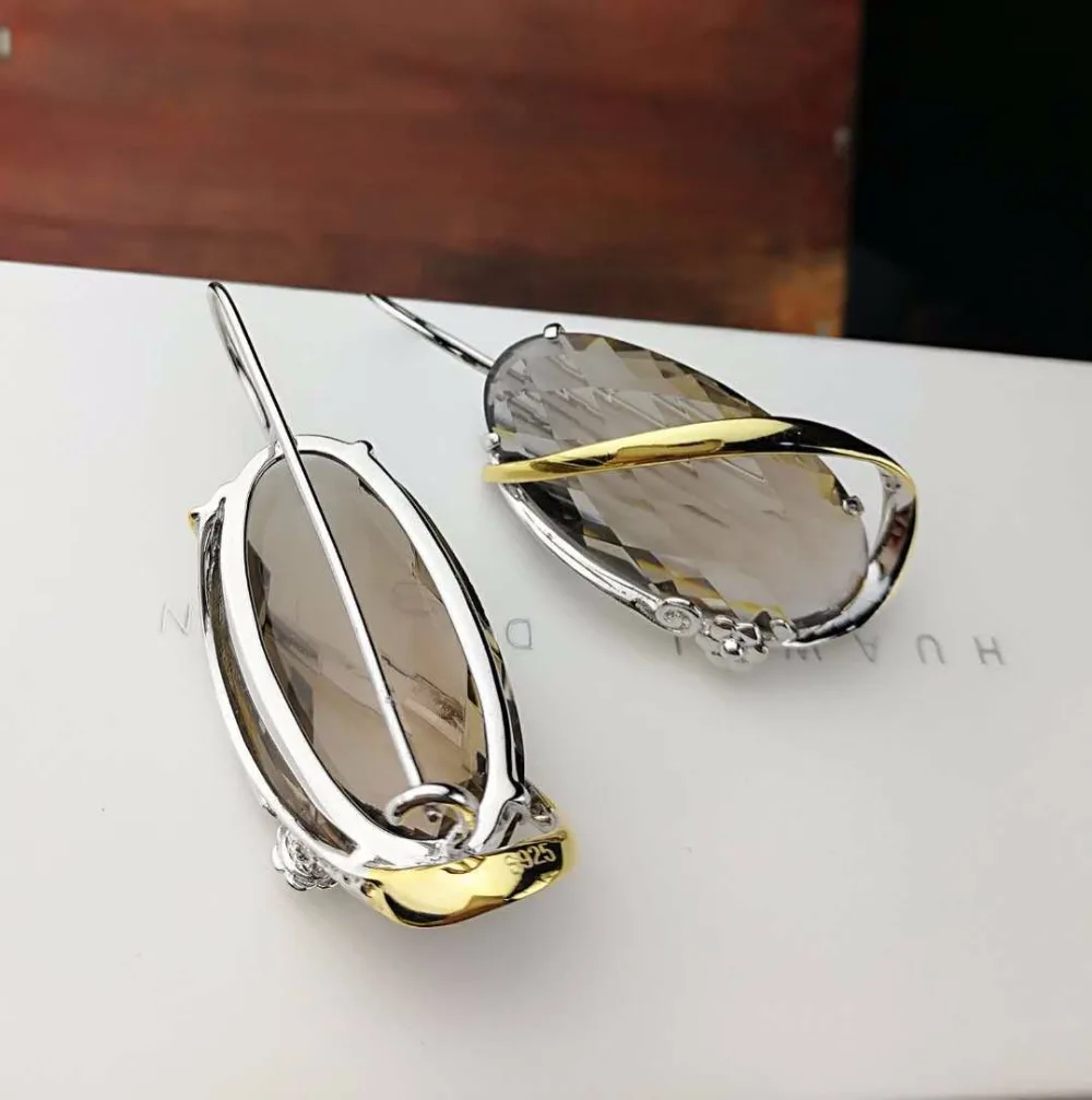 L& P новые модные настоящие серебряные серьги из дымчатого кварца для леди дизайн элегантность 925 пробы-серебряные Роскошные ювелирные изделия