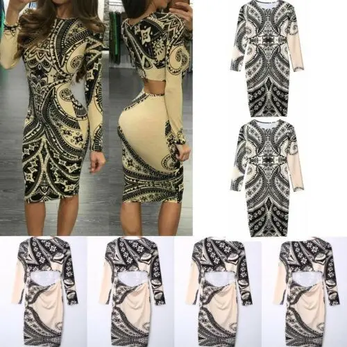 Новые женские облегающие цветочные с длинным рукавом обтягивающие повседневные