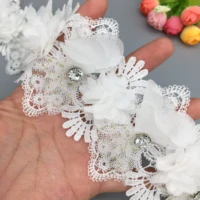 10x diamond rhinestones lace for dress fabric beaded 3d flower lace trim ribbon embroidered applique craft vintage wedding 7cm