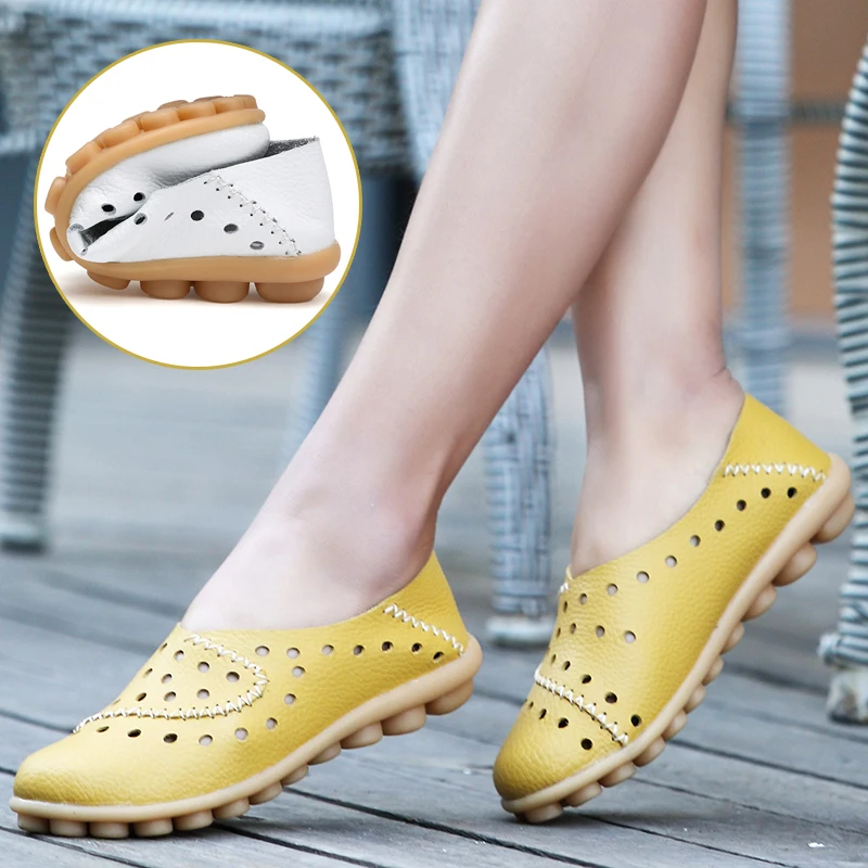 Women Flat Shoes Genuine Leather Loafers Female Casual Ballet Flats Ladies Slip on Ballerina Shallow Hole Mocasines Mujer | Обувь