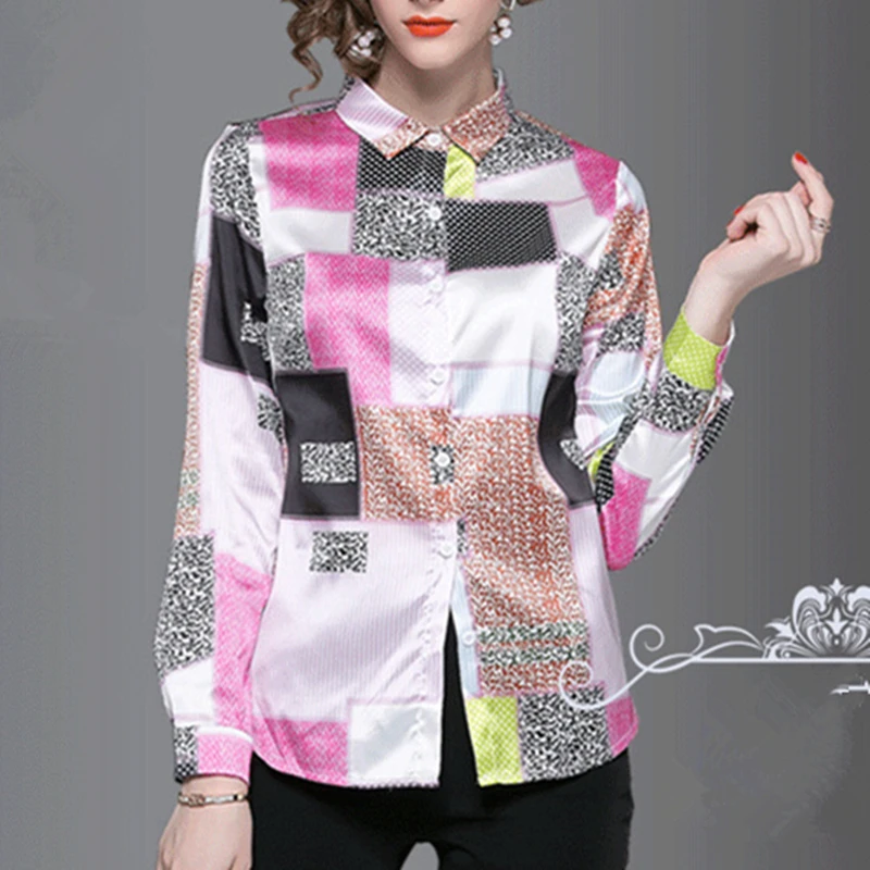 Для женщин s Топы и блузки шелковая блузка белый рубашка с длинными рукавами