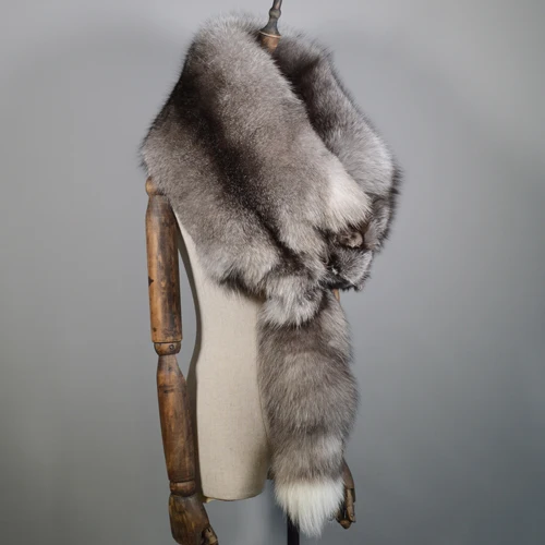 grey fox fur Роскошный натуральный Лисий мех женские зимние шарфы настоящий натуральный цельный лисий мех воротник теплый мягкий модный натуральный Лисий мех шарф - Цвет: grey fox fur