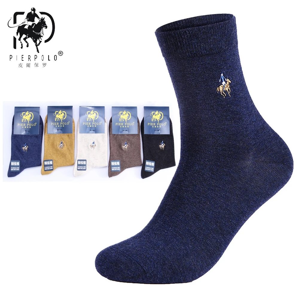 Модные Разноцветные хлопковые носки PIER POLO, 5 пар/лот, повседневные мужские носки с вышивкой, оптовая продажа от производителя