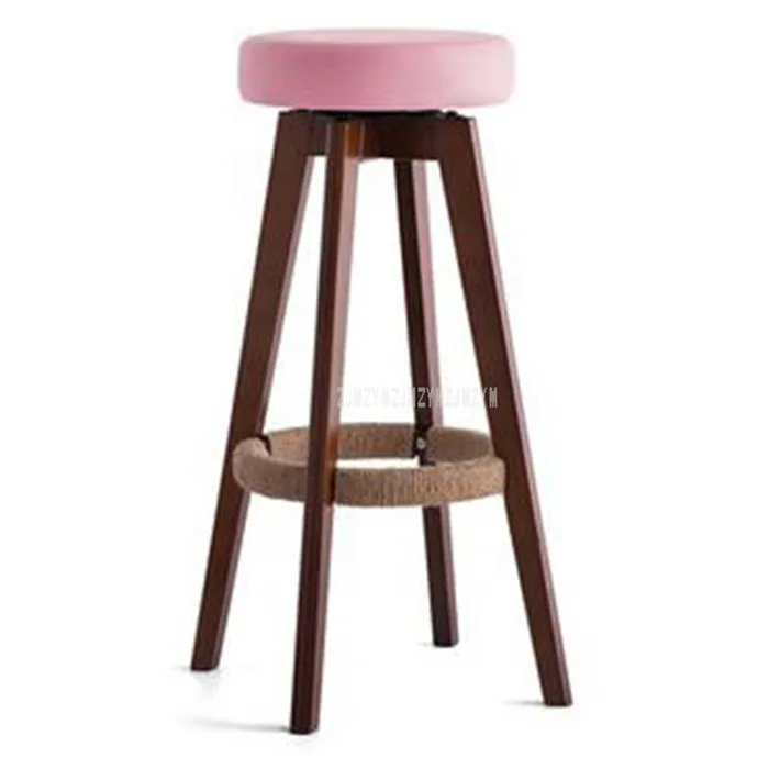 brown leg-pink Деревянные вращающиеся барные стулья, современная натуральная отделка, круглый из искусственной кожи, мягкое сиденье с открытой спиной, коммерческая барная мебель, высота 74 см - Цвет: brown leg-pink