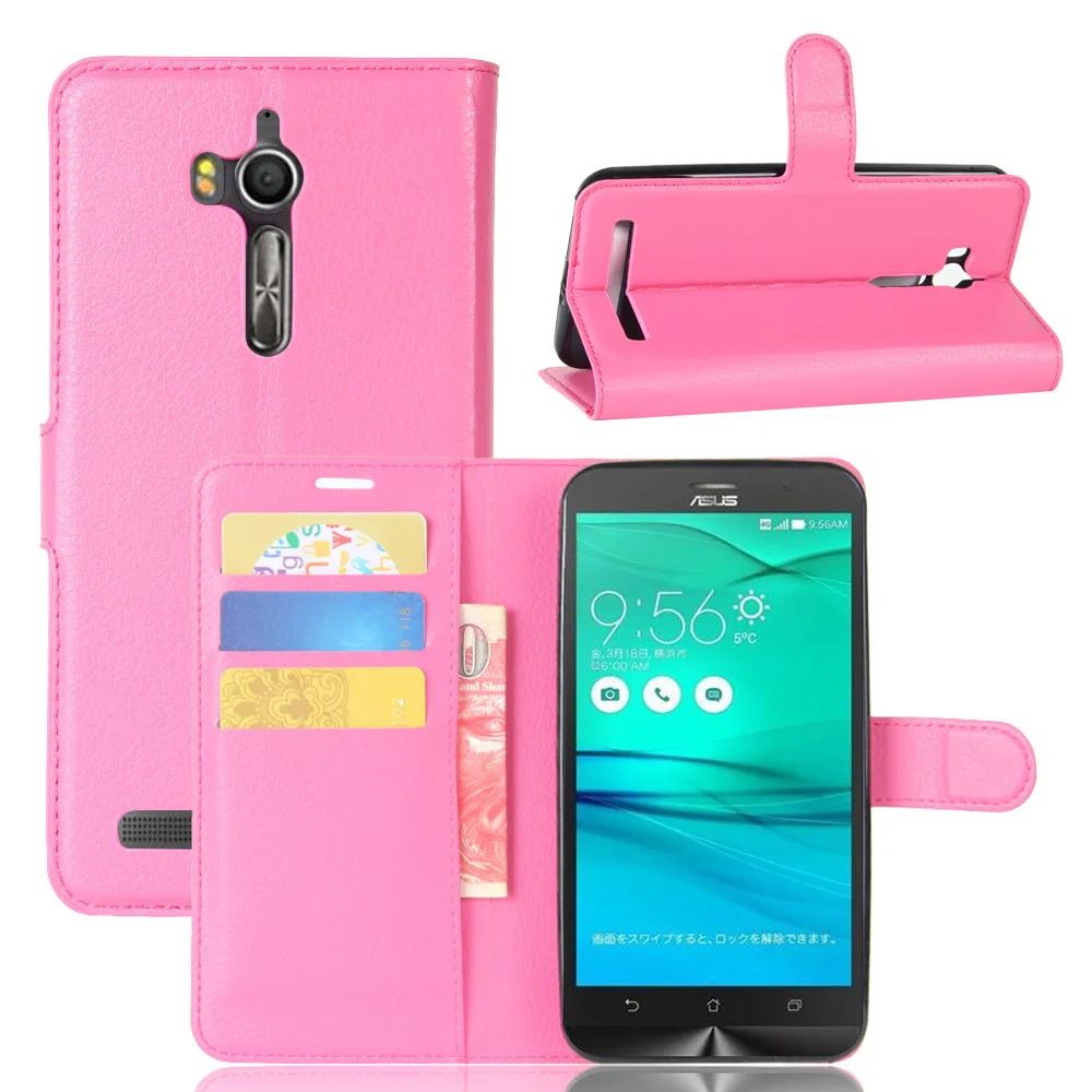 Hot pink Для Asus Zenfone GO ZB552KL чехол Asus X007D чехол 5,5 дюймов из искусственной кожи кошелек чехол для телефона для Asus Zenfone ZB552KL откидная крышка - Цвет: Hot pink