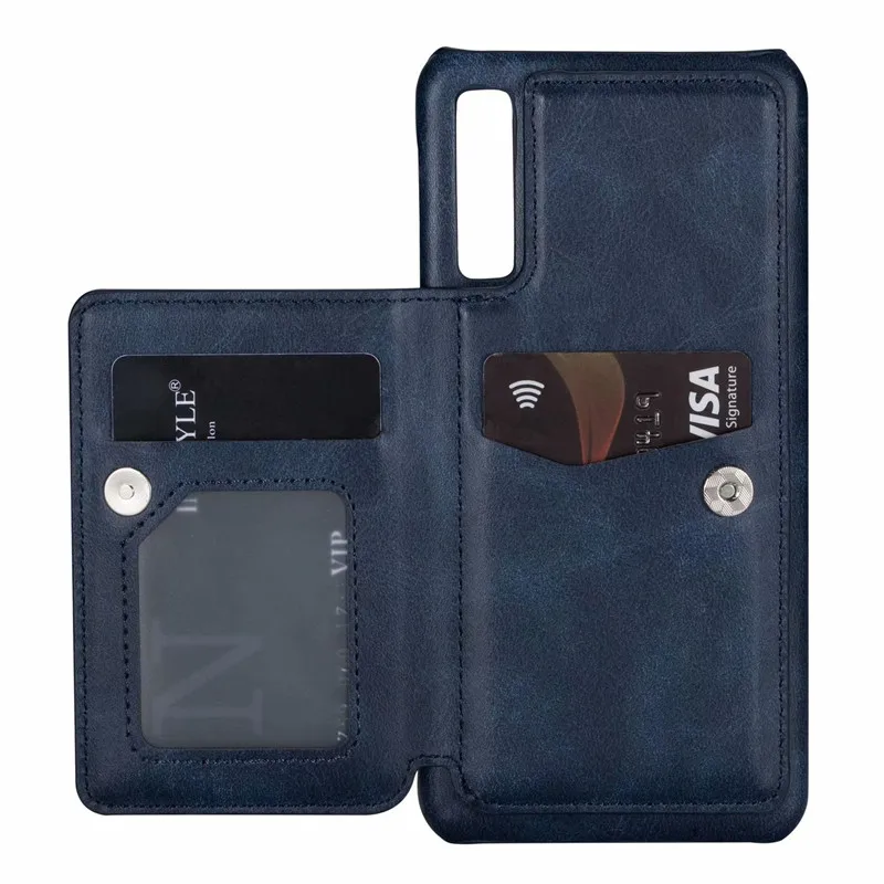 blue 2in1 Retro PU Leather Case For Samsung Galaxy A50 A70 A7 A750 Luxury Multi Card Holders Flip Wallet Photo Stand Phone Case - Цвет: blue