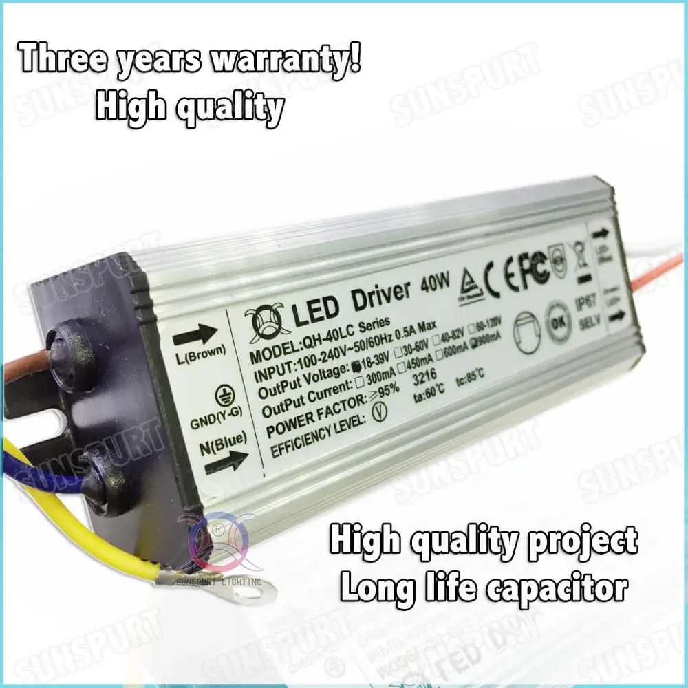 3 шт. без мерцания PFC IP67 40 Вт AC85 277V светодиодный драйвер 10 18x3W 600mA DC30 60V мощность